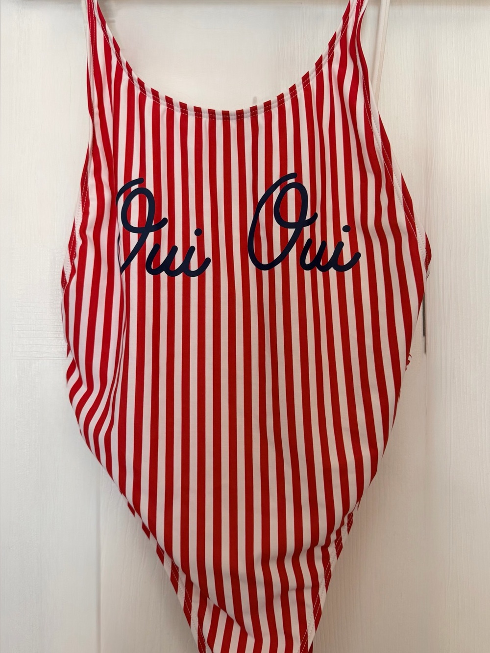 PRIVATE PARTY Red & White Striped Swimsuit with Navy Script